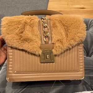 Aldo Tan Faux Fur Trim Satchel